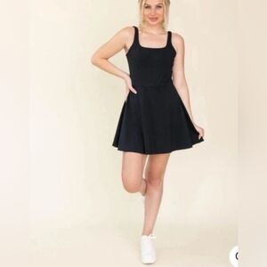 SPANX Black Square-Neck Flared Mini Dress